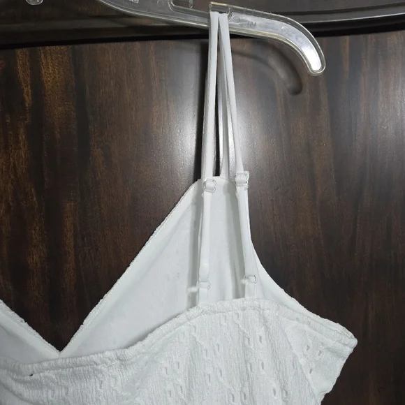 All White Mini Spaghetti Strap Dress Eyelets Ruffles Lined, XL - Picture 8 of 11